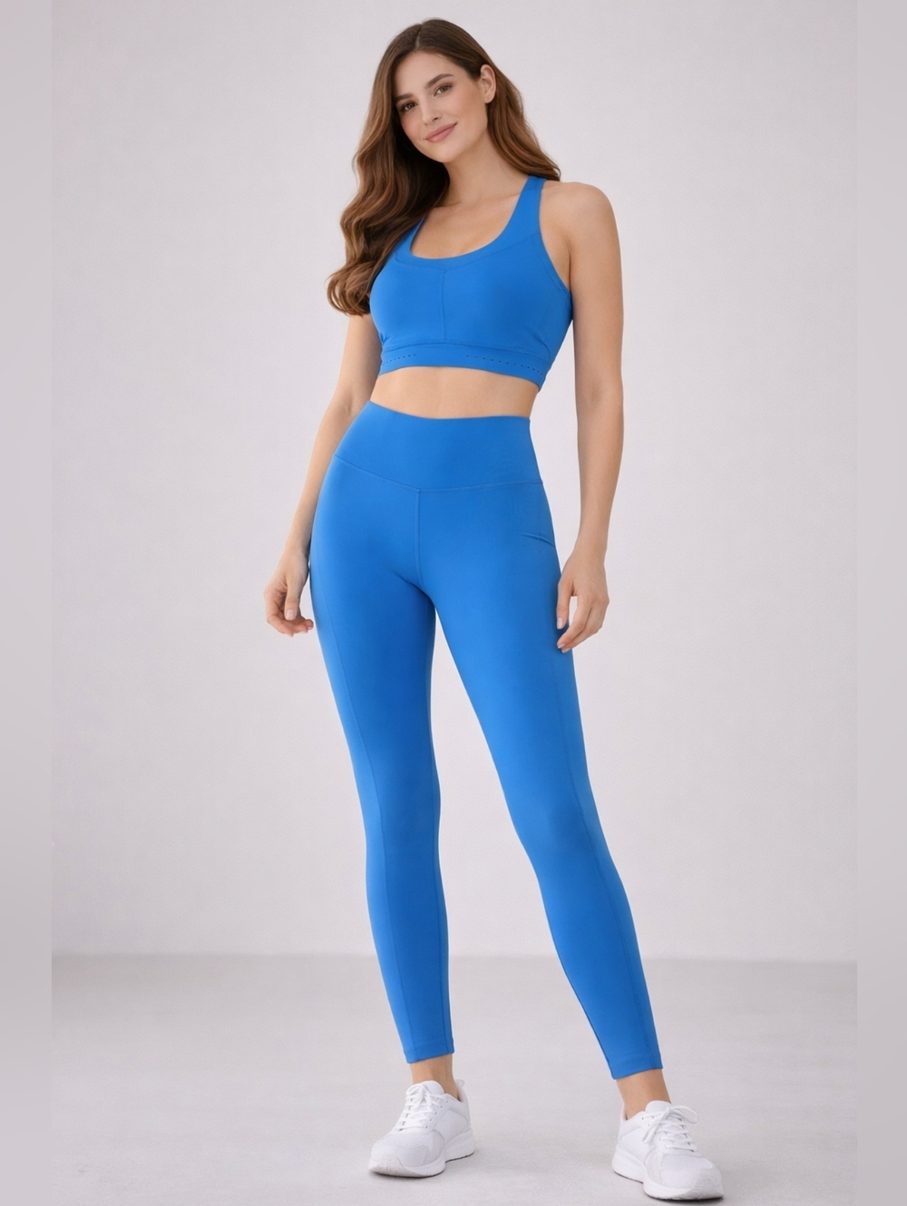 Source Unknown Electric Blue High-Rise Leggings & Bra